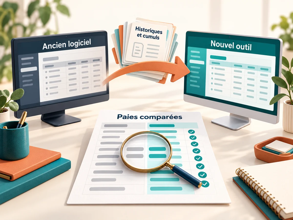 Transfert des historiques et cumuls de paie entre deux logiciels, puis comparaison des paies